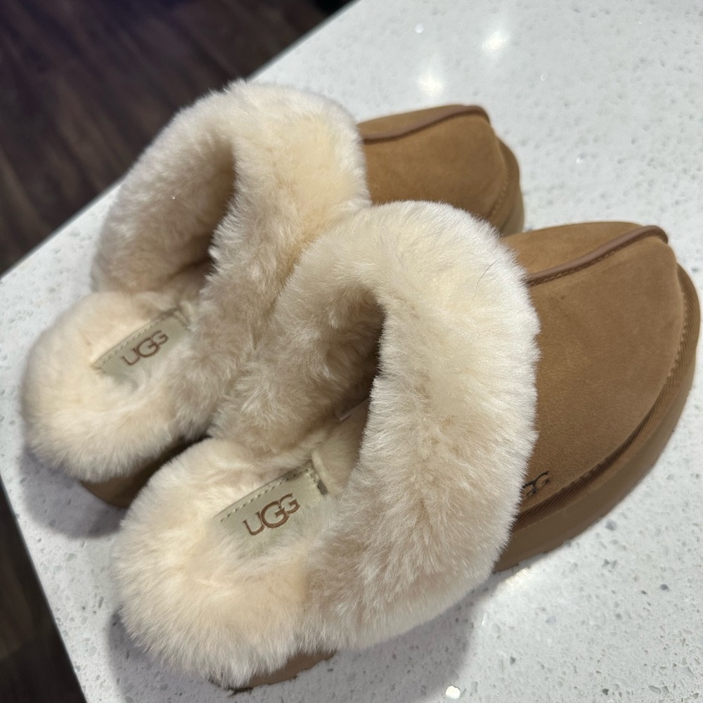 UGG Tan and Cream Sheepskin Slippers